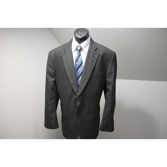 Haggar 2 Button Suit Pants Jacket Gray Striped Mens Sz 38 x 30 46 R - Picture 1 of 16